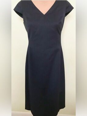 Talbots Navy Pinstripe Cap-Sleeve Sheath Wool Gaberdine Dress size 10p